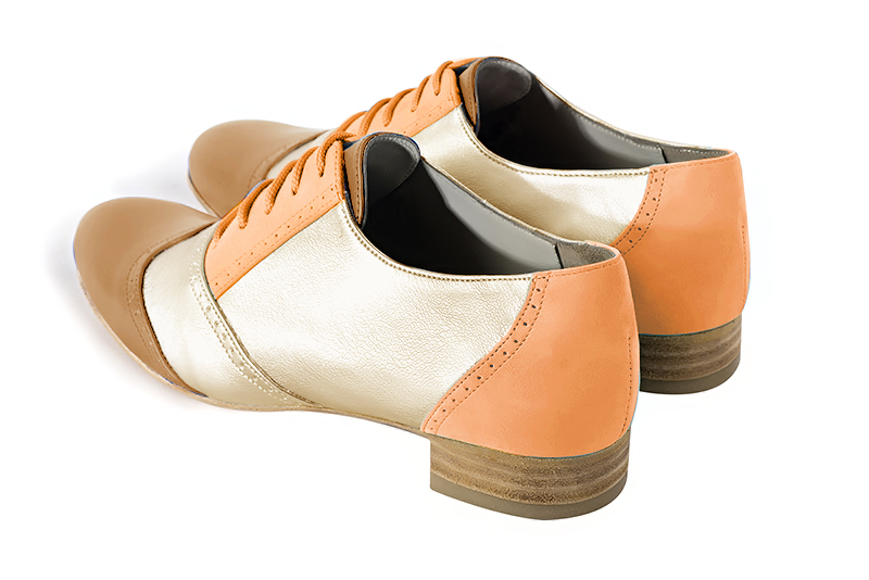 Camel beige, gold and marigold orange women's fashion lace-up shoes.. Rear view - Florence KOOIJMAN